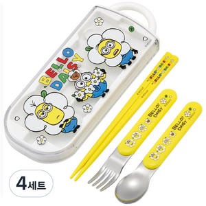 스케이터 트리플식기 세트 TACC2AG, 미니언삼총사, 스푼 + 포크 + 젓가락 + 케이스, 4세트