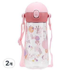 릴팡 더보틀 원터치 어깨끈 트라이탄물통, 스노우래빗, 470ml, 2개