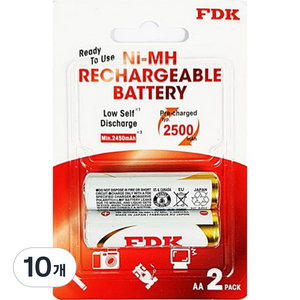 에프디케이 니켈수소 충전지 AA 2500mAh, 2개입, 10개
