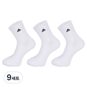 아디다스 베이직 중목 자수 스포츠양말, 화이트, 9세트