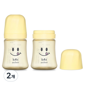 그로미미 노티드 PPSU 스마일 젖병 트윈팩, 레몬 슈가, 200ml, 2개