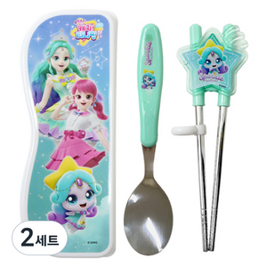 르번 아동용 슈팅스타 캐치티니핑 스푼 양손 교정 젓가락 케이스 세트, 초롱핑, 2세트