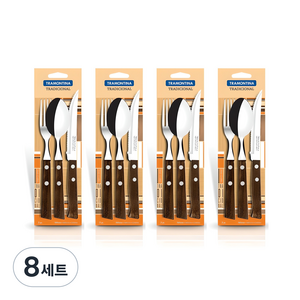 트라몬티나 트레딕셔널 우드핸들 커트러리 스테이크세트, 혼합색상, 테이블 스푼 + 테이블 포크 + 스테이크 나이프, 8세트