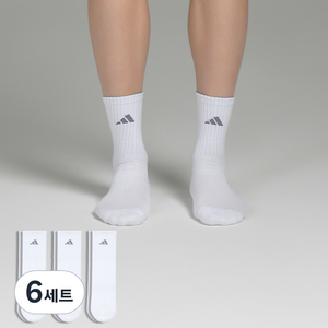 아디다스 심플 쿠션 중목 스포츠양말, 화이트, 6세트