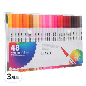 다다 듀얼팁 수용성 수채화칼라 브러쉬 캘리그라피 펜 48색 세트, 혼합색상, 3세트