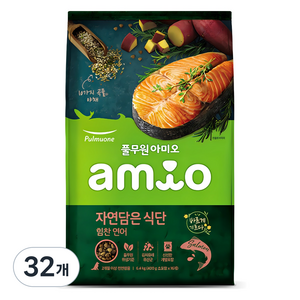 풀무원아미오 전연령 강아지 자연담은 식단 건식사료, 연어, 400g, 32개
