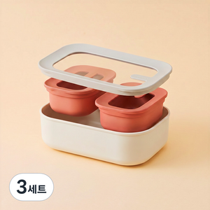 락앤락 듀얼네스팅 낮은 보관용기 오렌지 + 아이보리 세트, 3세트, 1.5L + 300ml(2P)