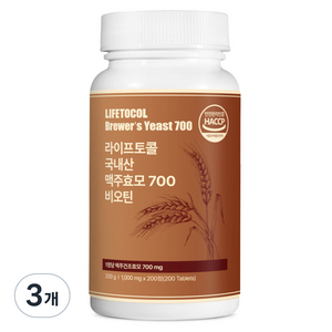 라이프토콜 국내산 맥주효모 700 비오틴, 200정, 3개