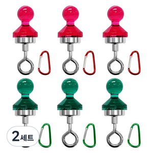 디와이엔텍 네오디움 캠핑자석 행거 2종 x 3p 세트, 2세트, 레드, 그린