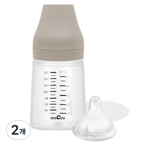 스펙트라 올셋 PP 젖병 젖꼭지 S 포함, 웜그레이, 160ml, 2개