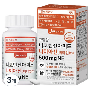 JW중외제약 니코틴산아미드 나이아신 비타민B3 500mgNE 75g, 100정, 3개