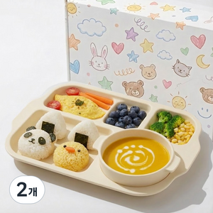 리빙메이트 에코젠 냠냠 식판 세트, 요구르트, 2개, 식판 + 볼