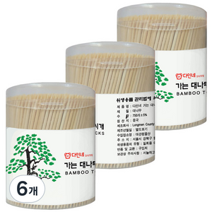다인네 가는 대나무 이쑤시개 원통, 750개입, 6개