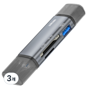 유니콘 OTG 멀티 카드리더기 A타입 C타입 IOS 8핀 USB3.1 포트지원, 그레이, XC-3000M, 3개
