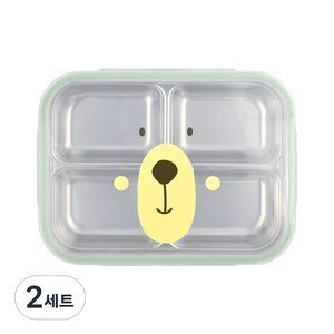 베어 스텐 4칸 식판도시락, 혼합색상, 식판 + 뚜껑, 2세트