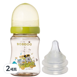 리틀밥독 국내 제조 PPSU 유꼭지젖병 + 젖꼭지 2p 세트, 그린, 200ml, 2세트