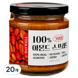 데이웰 100% 아몬드 스프레드 크런치 무가당, 230g, 20개