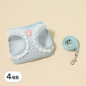파스텔펫 강아지 클로버 하네스 리드줄 세트, 블루, 4세트
