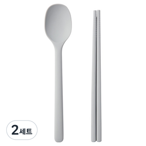 이지실리 유아동 스퀘어 실리콘 디저트 수저세트, 연그레이, 2세트, 숟가락 + 젓가락