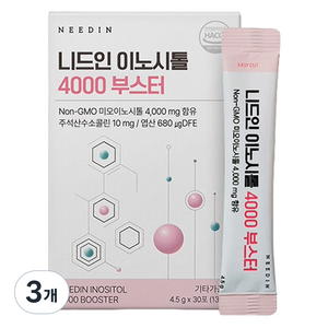 니드인 콜린 미오 이노시톨 4000 부스터 엽산 비타민 미네랄 30p, 135g, 3개