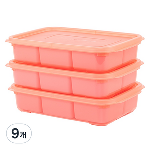 이지앤프리 튼튼이 웨이브킵 유아식 6분할 큐브용기, 핑크, 9개, 1.7L