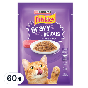 프리스키 고양이 퓨리나 그레이비 주식 습식 파우치 참치맛, 닭, 70g, 60개