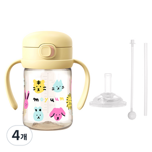 모윰 PPSU 올인원 원터치 빨대컵, 170ml, 4개, 옐로우