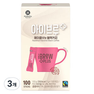 아이브루 플러스 공정무역 헤이즐넛 블랙커피, 1g, 100개입, 3개