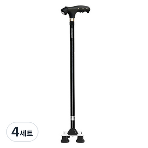 실버케인 각도조절 LED 지팡이 세이프고정 4발 + 기본형 세트, 블랙, 4세트
