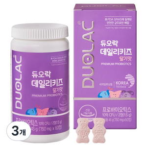 듀오락 데일리키즈 딸기 츄어블 어린이 유산균, 60정, 3개