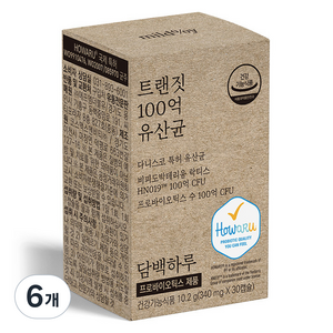 담백하루 트랜짓 100억 유산균 10.2g, 30정, 6개