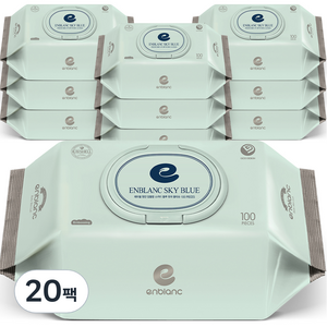앙블랑 스카이 블루 유아물티슈 캡형, 50g, 100매, 20개