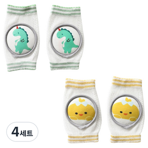 엠케이 동물마을 매쉬 미끄럼방지 유아 무릎보호대, 공룡(그린), 병아리(옐로우), 4세트