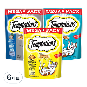 템테이션 고양이 메가팩 스낵 3종 세트, 혼합맛(닭고기/참치/헤어볼컨트롤), 6세트, 450g