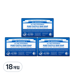 닥터브로너스 페퍼민트 퓨어 캐스틸 바 솝, 140g, 18개입