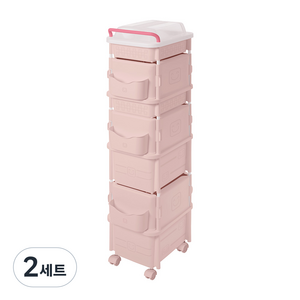 리빙스마일 포켓 컬러풀 이동식 수납함 멀티트윈4단, 핑크, 2세트