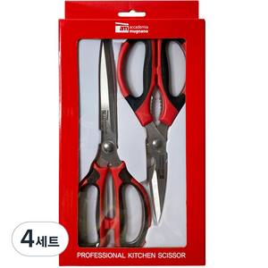 am 이태리 스테인리스 스틸 주방 가위 2종, 레드 + 블랙, 4세트
