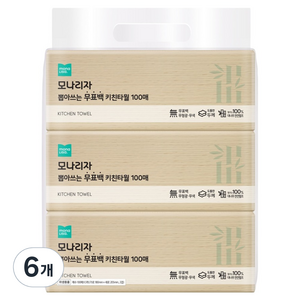 모나리자 뽑아쓰는 무표백 천연펄프 키친타올, 100개입, 6개