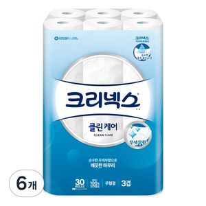 크리넥스 클린케어 천연펄프 3겹 고급롤화장지, 25m, 30롤, 6개