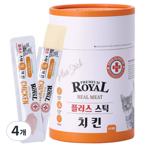 로얄 프리미엄 고양이 플러스 스틱 간식 50p, 치킨, 500g, 4개
