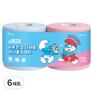 스카트 하루 한 장 더 버블 미니롤 수세미 2종 x 50p 세트, 핑크, 블루, 6세트