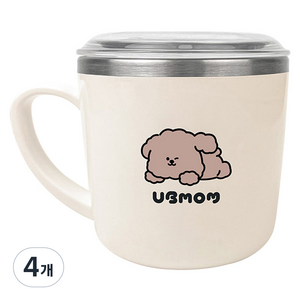 유비맘 초코몽이 스텐인리스 컵 + 뚜껑 세트, 베이지, 4개, 280ml