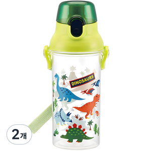 스케이터 원터치 투명 보틀, 그린공룡, 480ml, 2개