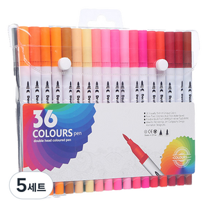 다다 듀얼팁 수용성 수채화칼라 브러쉬 캘리그라피 펜 36색 세트, 혼합색상, 5세트