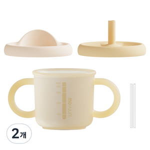 모윰 유아용 올실리콘 양손 유아컵, 200ml, 2개, 바나나