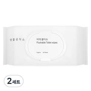 생활공작소 비데 물티슈 캡형, 60매, 2세트, 60g