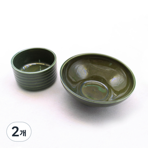 달소금 달콤 도자기 밥그릇 국그릇 공기대접 세트, 카키, 공기 + 대접, 2개