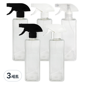 월드크린 투명 분무기 사각 500ml x 5p 세트, 3세트, 블랙, 블랙, 화이트, 화이트, 투명