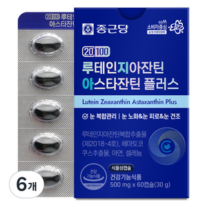 종근당 20100 루테인 지아잔틴 아스타잔틴 플러스 영양제, 60정, 6개