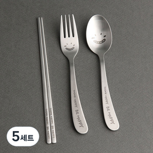 인스푼 어린이 Think Happy Be Happy 숟가락 + 젓가락 + 포크 세트, 막내, 5세트